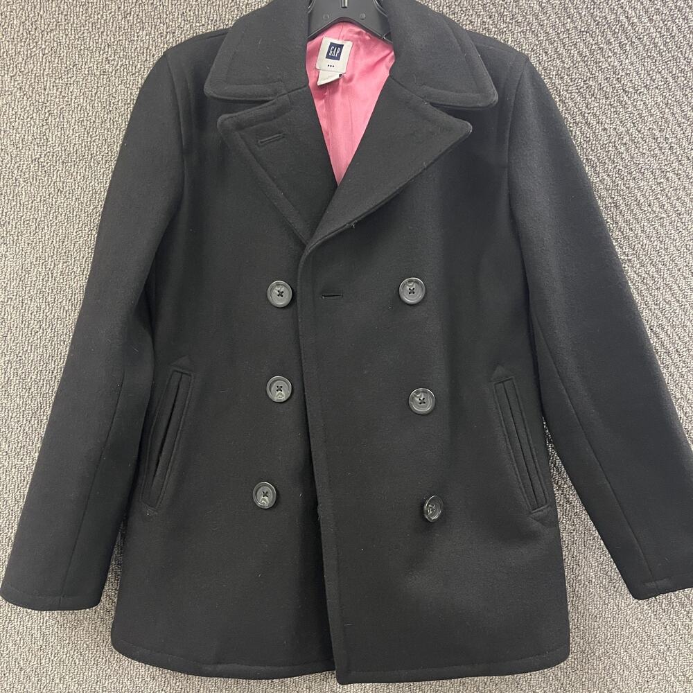 Gap Coat Womens XS Black Wool Blend Tweed Double Breasted Jacket